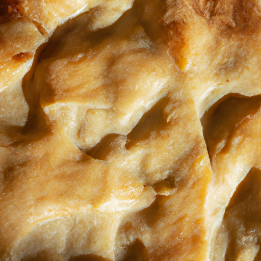 Close-up of a flaky, golden pie crust for a Dutch oven apple pie